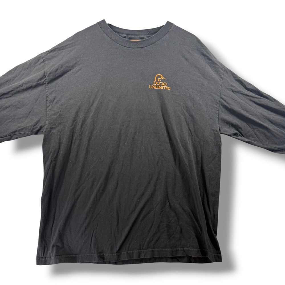 Artisans Ducks Unlimited Long Sleeve Shirt Mens XXL Black Orange Graphic Tee